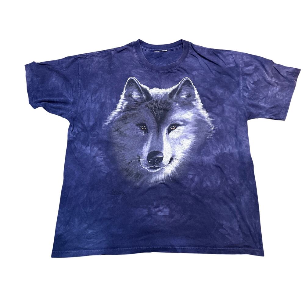 The Mountain Blue purple Tie Dye Lone Wolf Graphic Tee Shirt Size XXL USA VTG